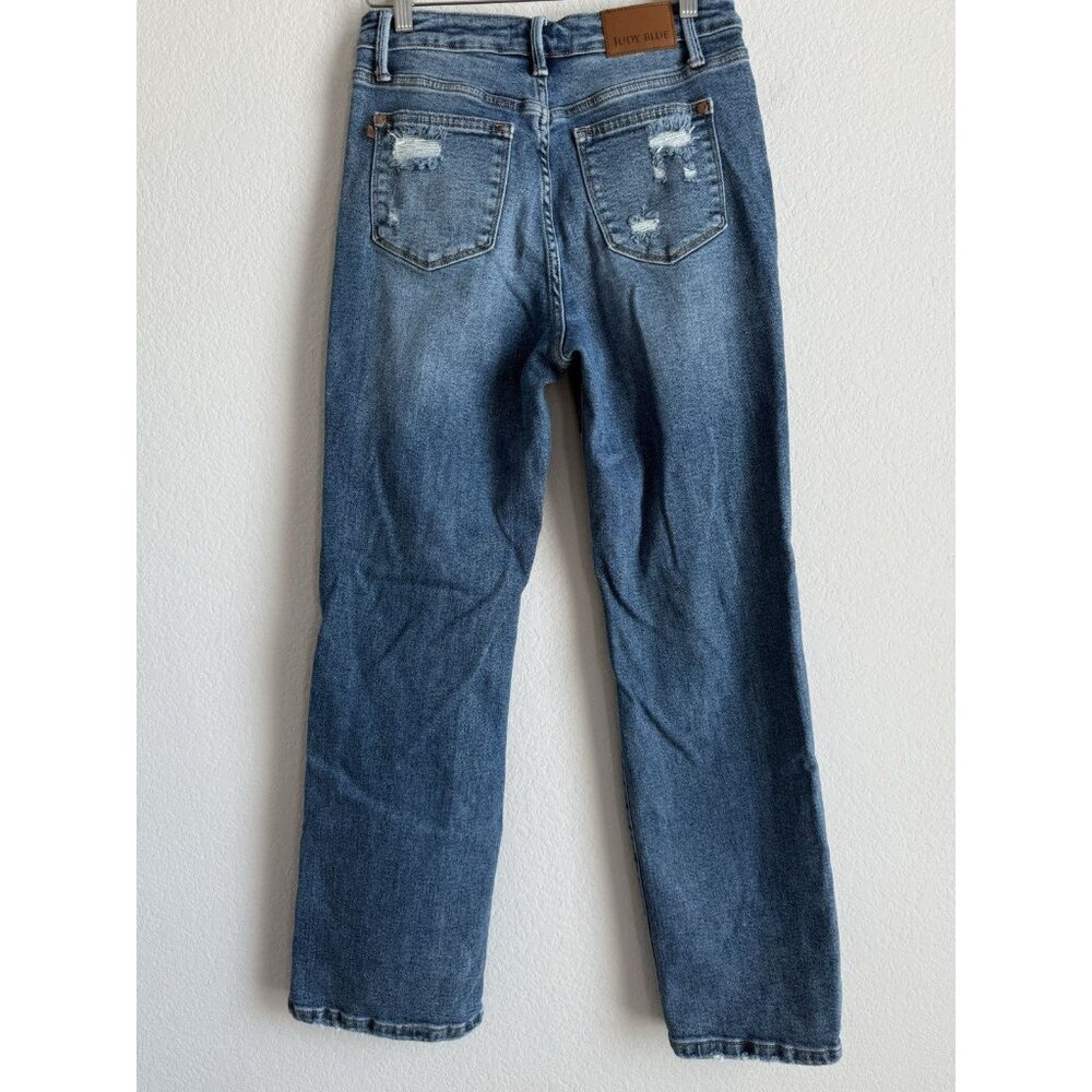 Judy Blue Jeans Women’s 7/28 Straight Fit Mid Rise Distressed Stretch Denim - Picture 13 of 15